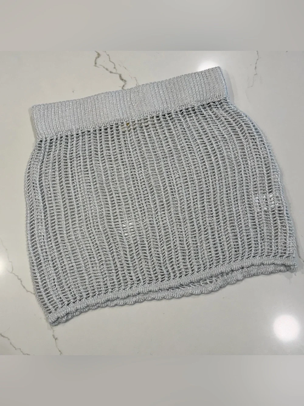Ocean Drive Silver Metallic Open-Knit Crochet Mini Skirt